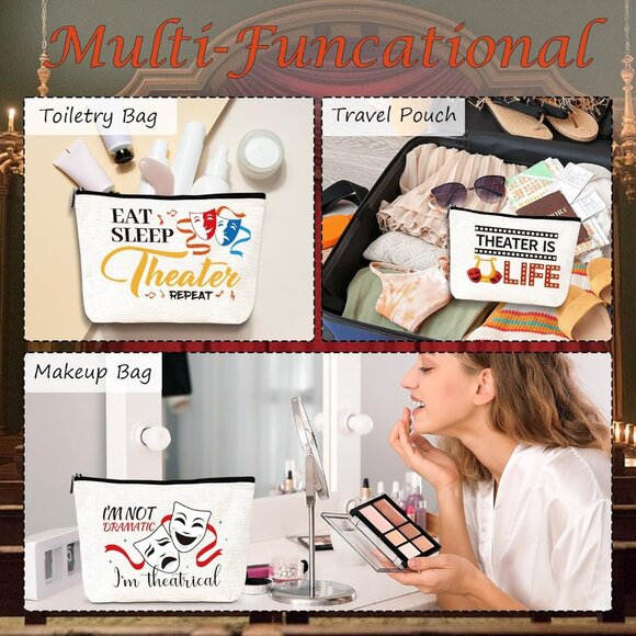 Theater Gifts Makeup Bags - 6Pcs Musical Theater Cosmetic Bags with Zipper, Funn - Picture 4 of 6